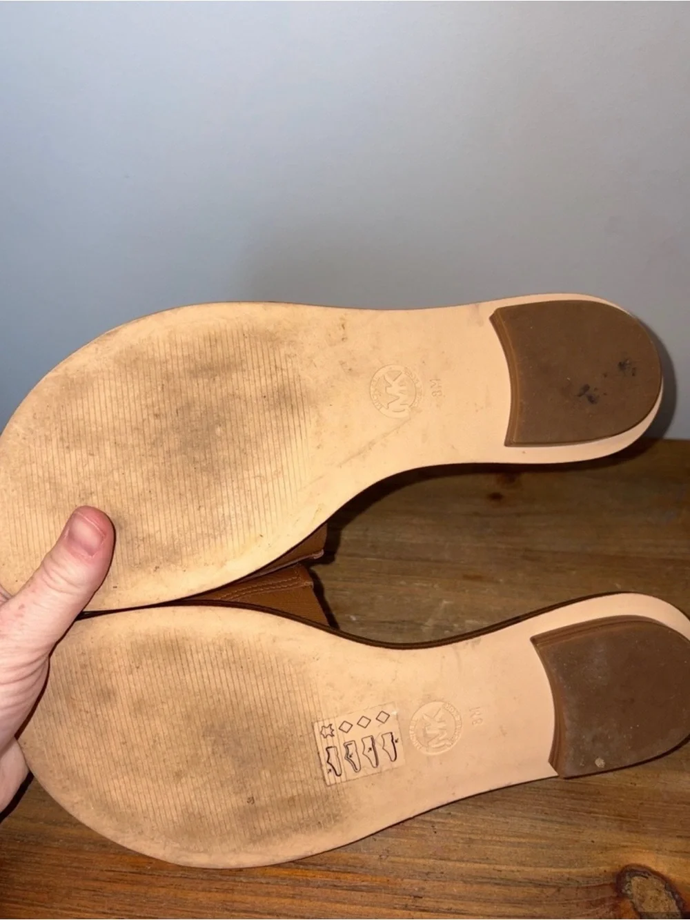 Michael Kors Cognac Brown Leather Logo Slide Sandals
